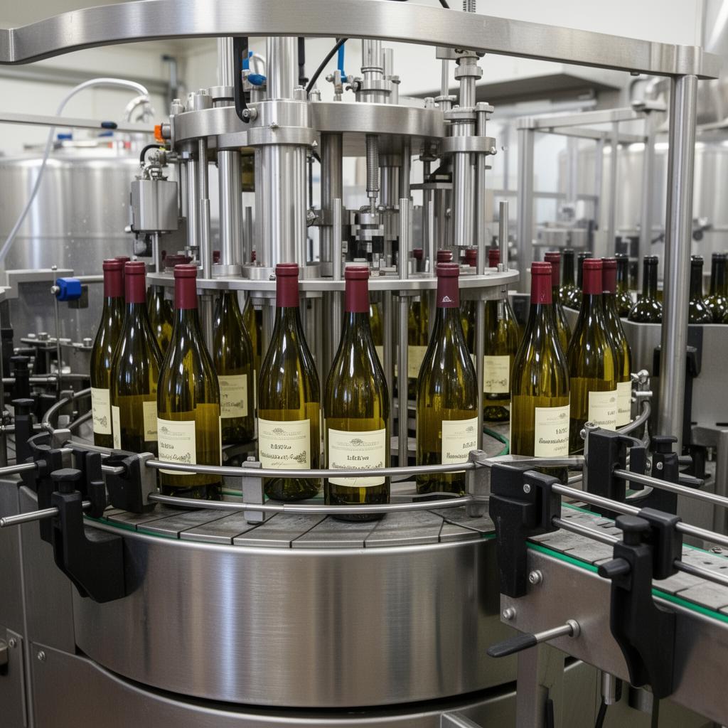 Rotuladora rotativa usada para garrafas de vinho — equipamento industrial