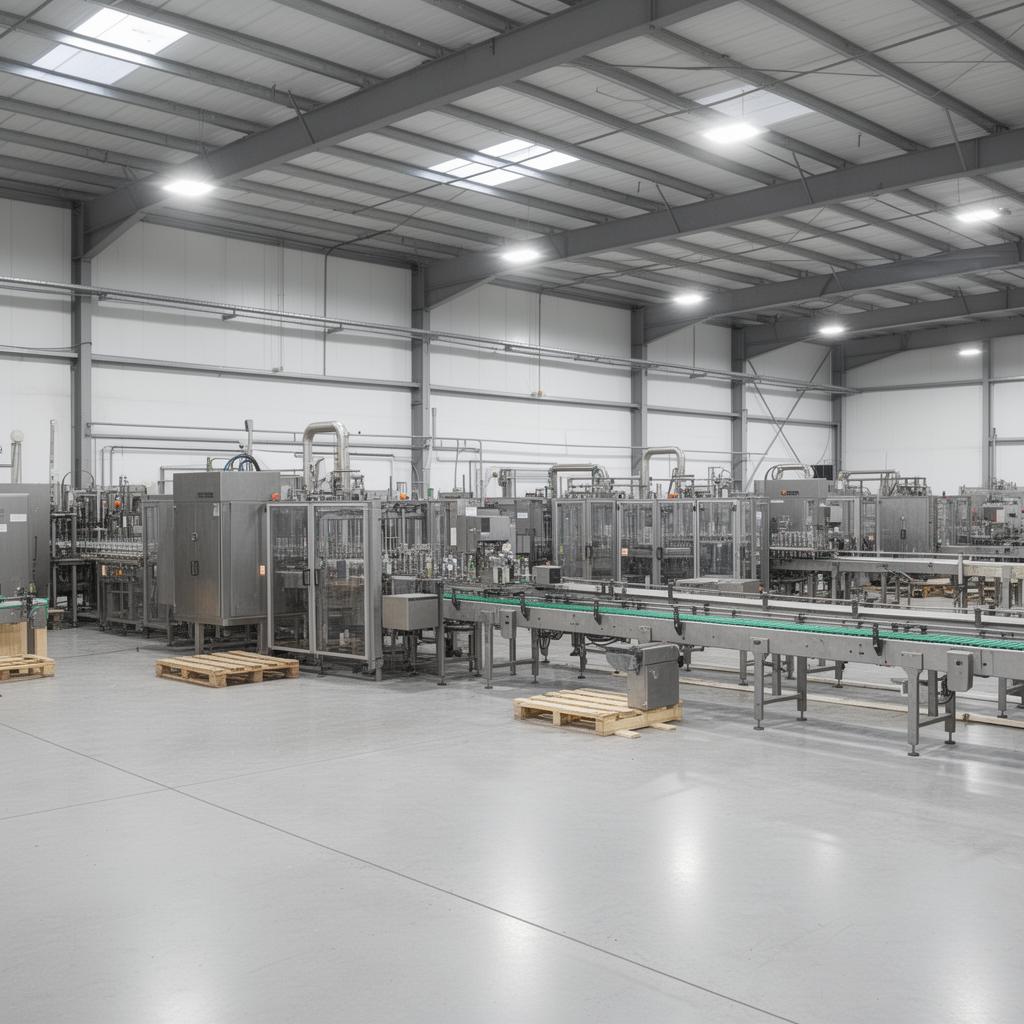 Armazém Elitekno em Verona com linhas de engarrafamento usadas prontas para exportação